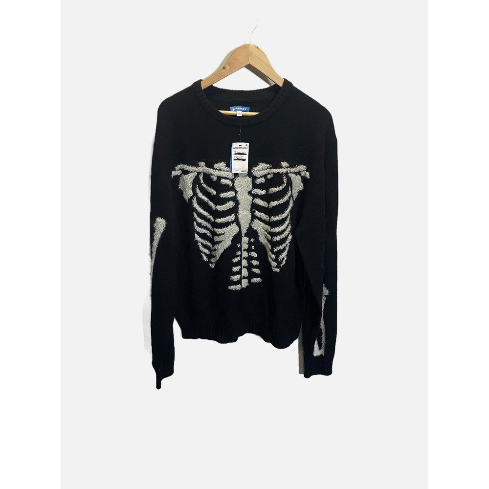 Market Skeleton Knit Sweater Mens Large Black Bone Graphic Streetwear Goth New
